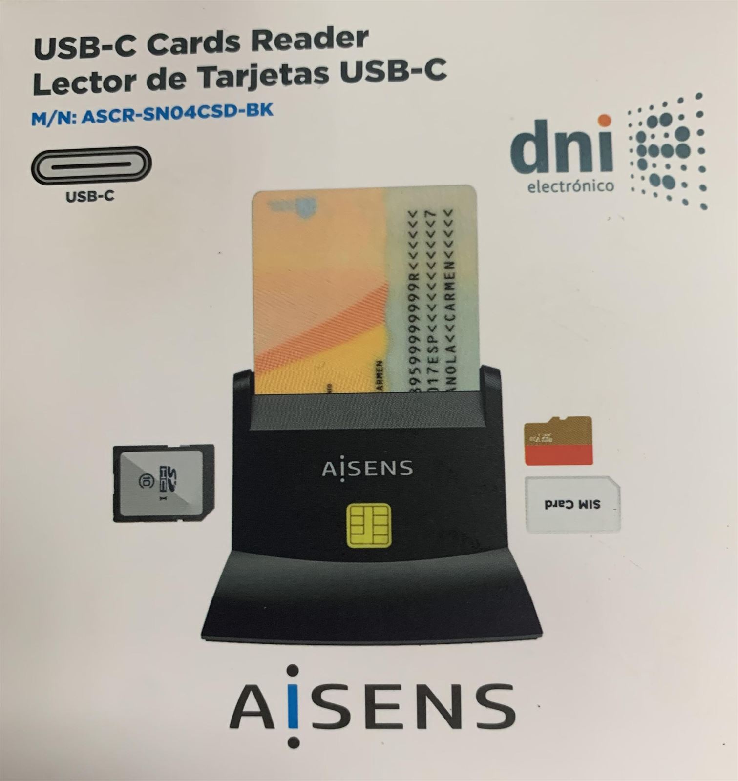 LECTOR DE DNI  USB C ASISENS  ASCR-SN04CSD-BK - Imagen 1
